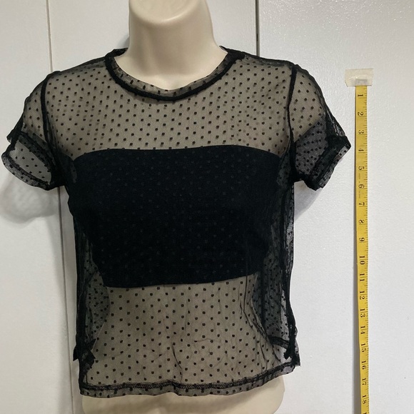 Pacsun LA Hearts Polka Dot Black Sheer Crop Top Medium - Picture 3 of 10